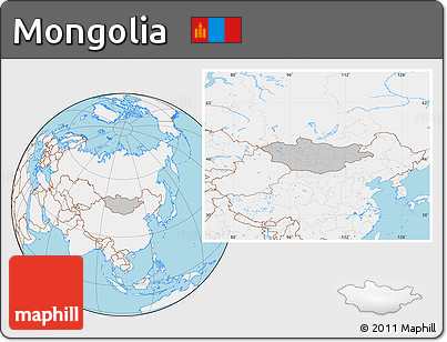 Gray Location Map of Mongolia, lighten, land only
