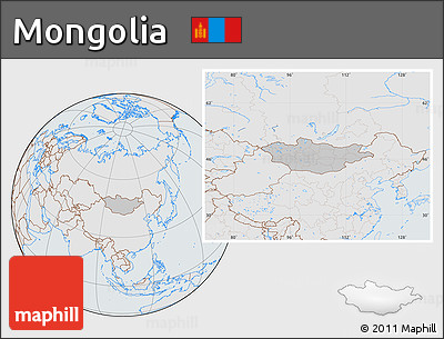 Gray Location Map of Mongolia, lighten, semi-desaturated