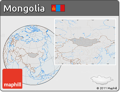 Gray Location Map of Mongolia, lighten, semi-desaturated