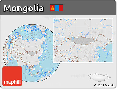 Gray Location Map of Mongolia, lighten, semi-desaturated, land only