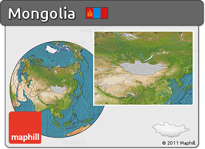Gray Location Map of Mongolia, satellite outside, hill shading