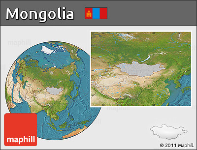 Gray Location Map of Mongolia, satellite outside, hill shading