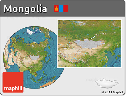 Gray Location Map of Mongolia, satellite outside, hill shading