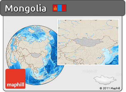 Gray Location Map of Mongolia, shaded relief outside