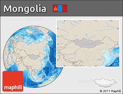 Gray Location Map of Mongolia, shaded relief outside