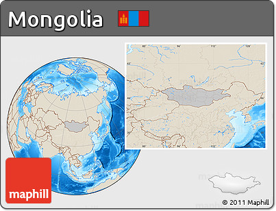 Gray Location Map of Mongolia, shaded relief outside