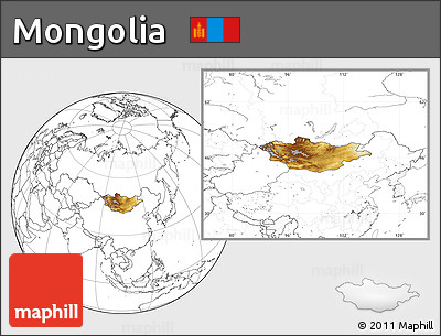 Physical Location Map of Mongolia, blank outside