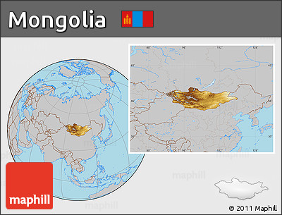 Physical Location Map of Mongolia, gray outside