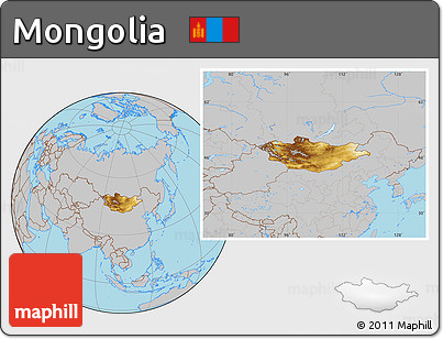 Physical Location Map of Mongolia, gray outside