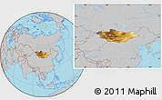Physical Location Map of Mongolia, gray outside
