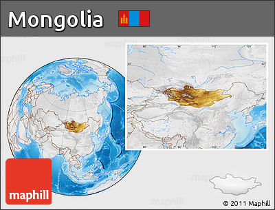 Physical Location Map of Mongolia, lighten, desaturated, land only