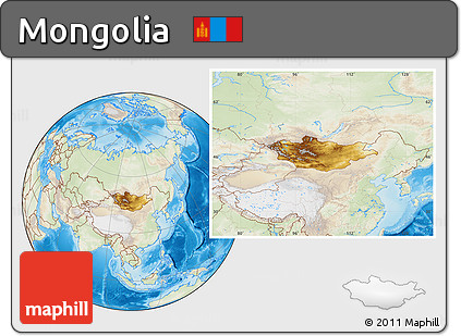 Physical Location Map of Mongolia, lighten, land only