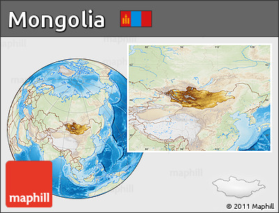 Physical Location Map of Mongolia, lighten, land only