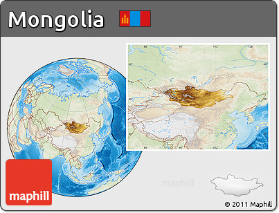 Physical Location Map of Mongolia, lighten, land only