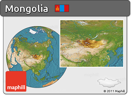 Physical Location Map of Mongolia, satellite outside
