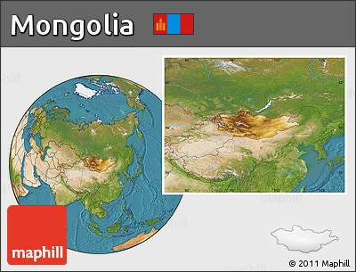 Physical Location Map of Mongolia, satellite outside