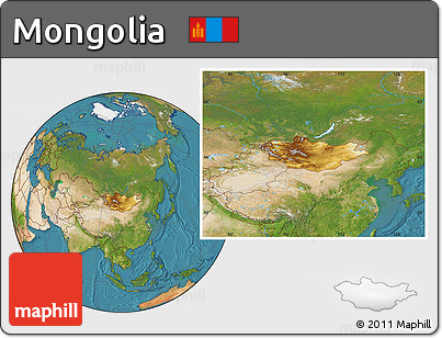 Physical Location Map of Mongolia, satellite outside
