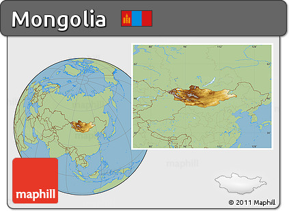 Physical Location Map of Mongolia, savanna style outside