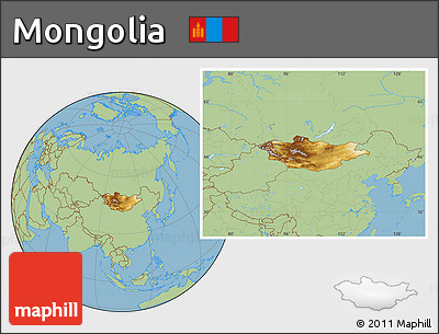 Physical Location Map of Mongolia, savanna style outside