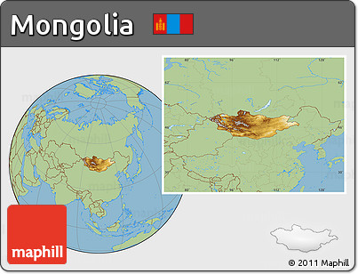 Physical Location Map of Mongolia, savanna style outside