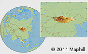 Physical Location Map of Mongolia, savanna style outside