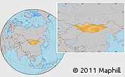 Political Location Map of Mongolia, gray outside