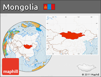 Political Location Map of Mongolia, highlighted continent