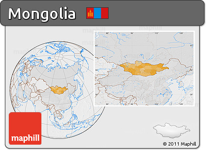 Political Location Map of Mongolia, lighten, desaturated