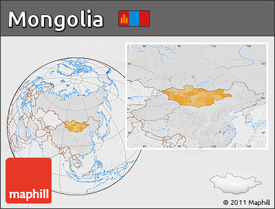 Political Location Map of Mongolia, lighten, desaturated