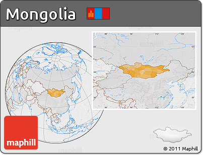 Political Location Map of Mongolia, lighten, desaturated