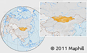 Political Location Map of Mongolia, lighten, desaturated, land only