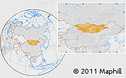 Political Location Map of Mongolia, lighten, desaturated