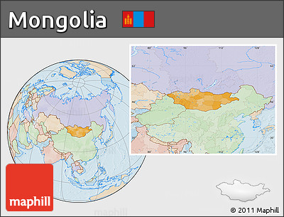 Political Location Map of Mongolia, lighten, land only