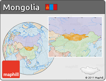 Political Location Map of Mongolia, lighten, land only