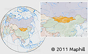 Political Location Map of Mongolia, lighten, semi-desaturated