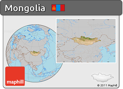 Satellite Location Map of Mongolia, gray outside