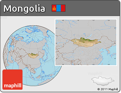 Satellite Location Map of Mongolia, gray outside