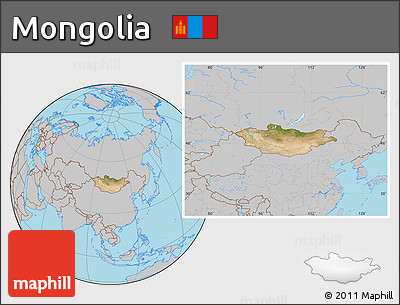 Satellite Location Map of Mongolia, gray outside