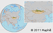Satellite Location Map of Mongolia, gray outside