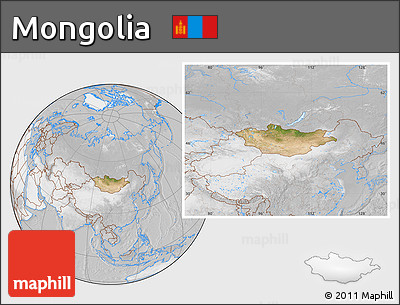 Satellite Location Map of Mongolia, lighten, desaturated