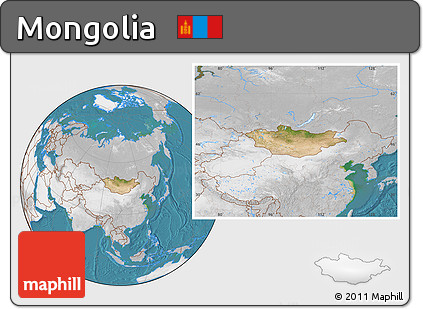 Satellite Location Map of Mongolia, lighten, desaturated, land only