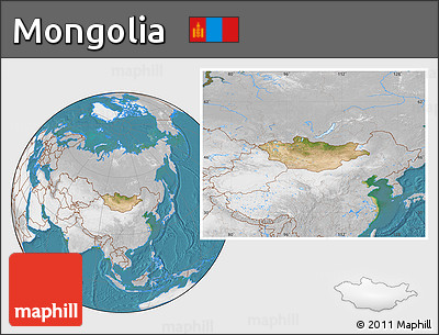 Satellite Location Map of Mongolia, lighten, desaturated, land only