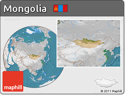 Satellite Location Map of Mongolia, lighten, desaturated, land only