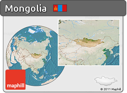Satellite Location Map of Mongolia, lighten, land only