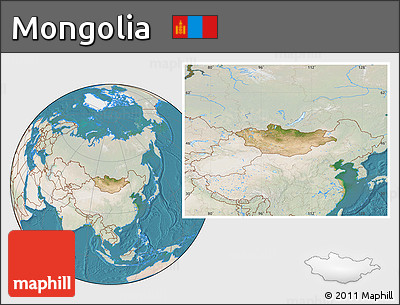 Satellite Location Map of Mongolia, lighten, land only