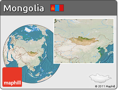 Satellite Location Map of Mongolia, lighten, land only