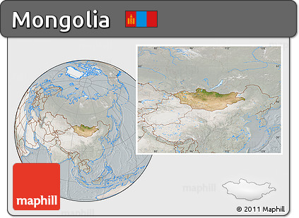 Satellite Location Map of Mongolia, lighten, semi-desaturated