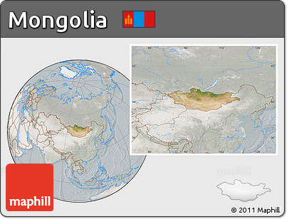 Satellite Location Map of Mongolia, lighten, semi-desaturated