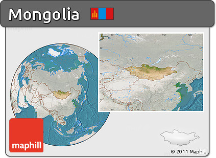Satellite Location Map of Mongolia, lighten, semi-desaturated, land only