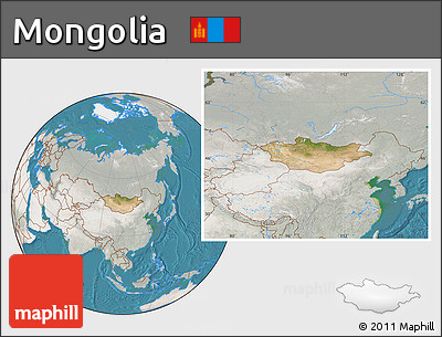 Satellite Location Map of Mongolia, lighten, semi-desaturated, land only